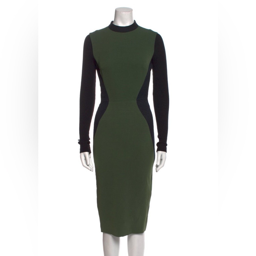 Victoria Beckham Chic Olive and Black Long Sleeve Dress